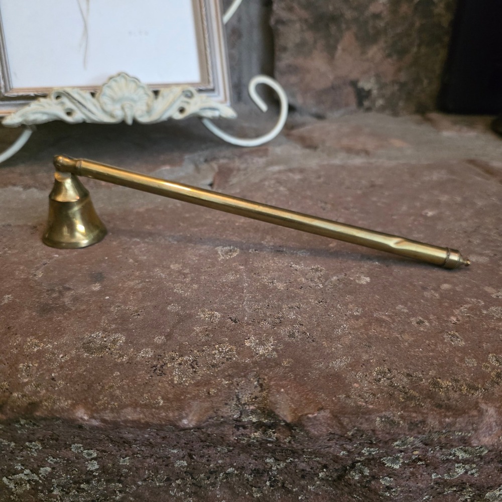 Vintage Brass Candle Snuffer Bell Pivoting Long Handle Gold Tone 8.5 Inch MCM